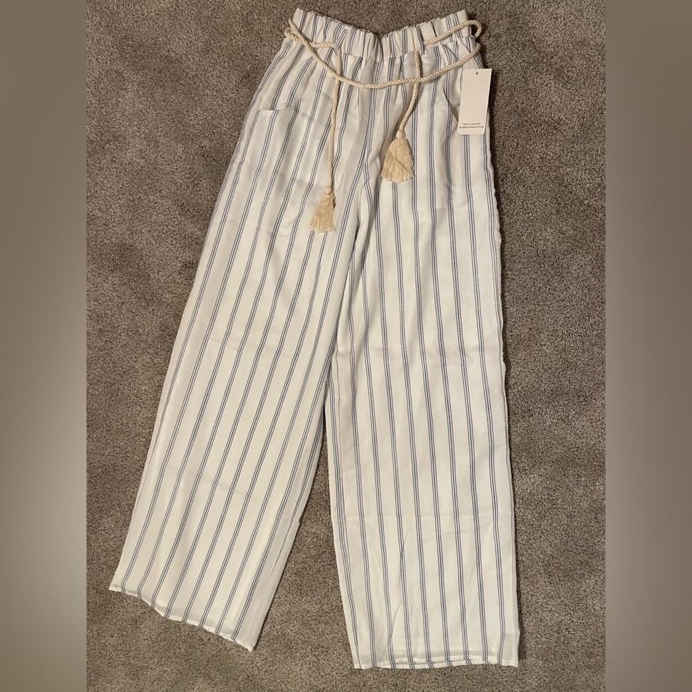 Striped Wide-Leg Pants with Drawstring